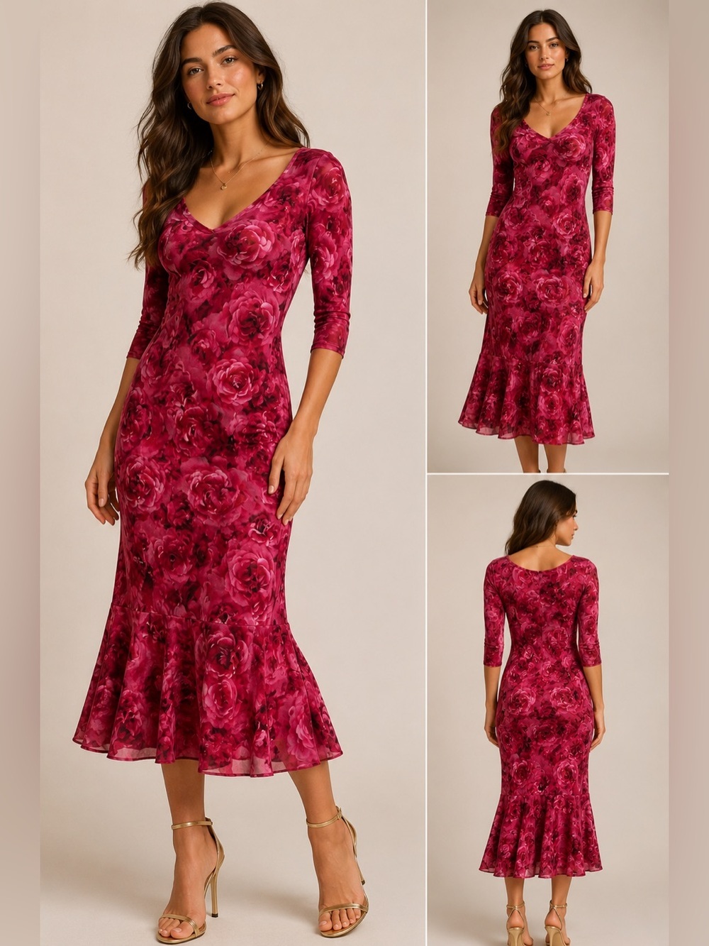 Fuzzi Italy Stretch tulle Rose floral print dress vibrant bohemian indie jpg alc